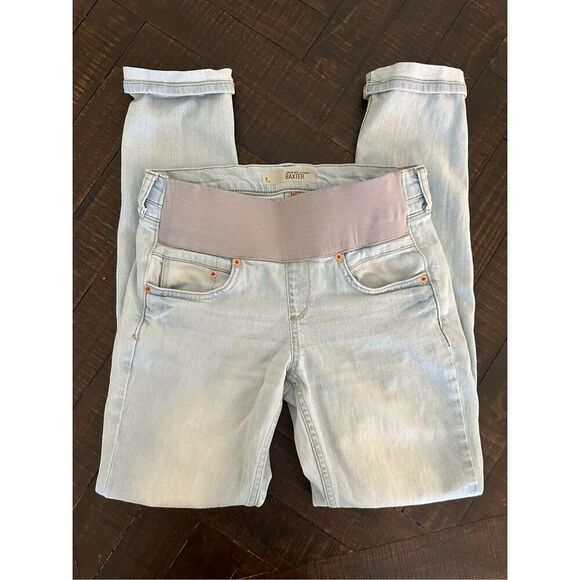 Topshop Moto Maternity Light Wash Cuffed Baxter Jeans With Bellyband Size 8 - Picture 3 of 5